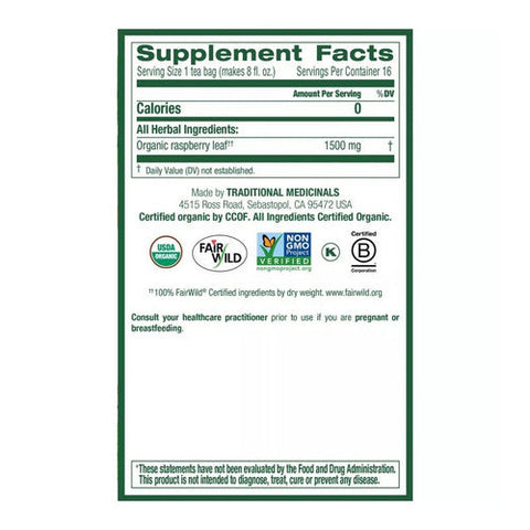 Traditional Medicinals, Organic Raspberry Leaf Tea, 16 Bags Traditional Medicinals