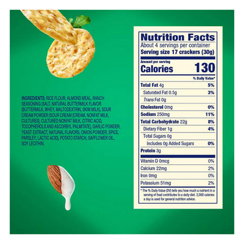 Blue Diamond, Almond Nut-Thins Rice Cracker Snacks with Country Ranch, 4.25 Oz(Case Of 12)