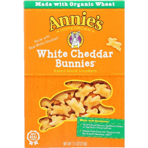 Annie's Homegrown, Organic White Cheddar Bunnies Baked Snack Crackers, 7.5 Oz(Case Of 12)