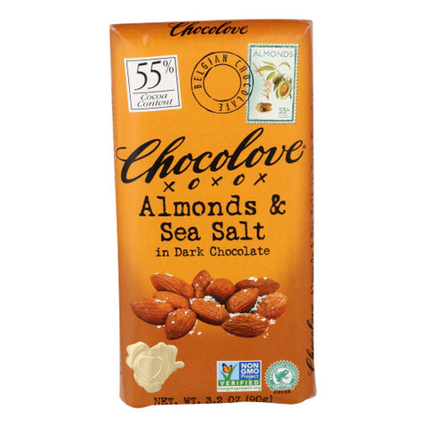 Chocolove, Almonds And Sea Salt Dark Chocolate, 3.2 Oz(Case Of 12)