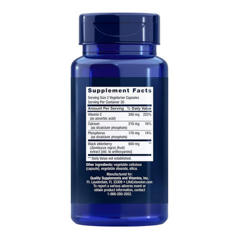 Life Extension, Black Elderberry + Vitamin C, 60 Veg Caps