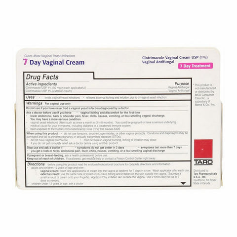 Taro, Clotrimazole 7 Vaginal Cream 1%, 45 Grams