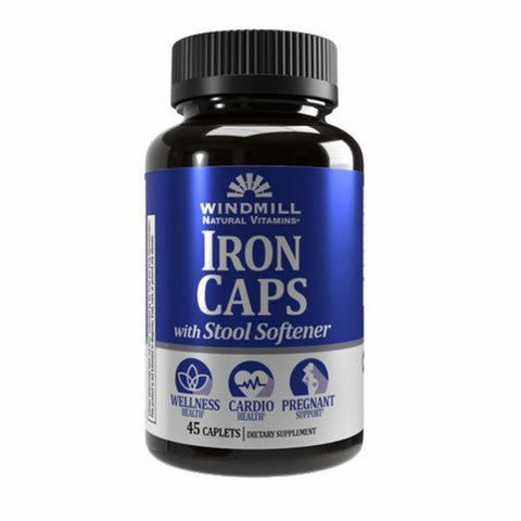 Windmill Health, Iron Caps With Stool Softener, 50 mg, 45 Caplets Windmill Health