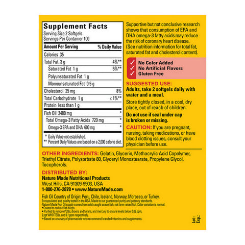 Nature Made, Fish Oil Burp-Less, 1200 Mg, 200 Tabs