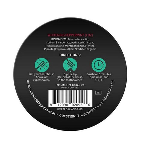 Primal Life Organics, Toothpowder Black Peppermint, 1 Oz