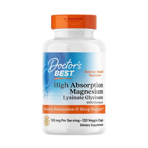 Doctors Best, High Absorption Magnesium Lysinate Glycinate 100% Chelated, 105 Mg, 120 Veg Caps