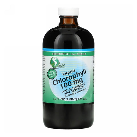 World Organics, Liquid Chlorophyll With Spearmint And Glycerin, 100 mg, 16 FL Oz