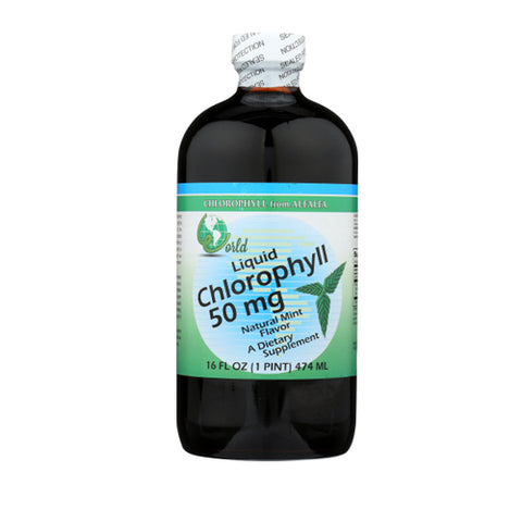 World Organics, Liquid Chlorophyll Natural Mint, 50 mg, w/Peppermint Liquid 16 FL Oz