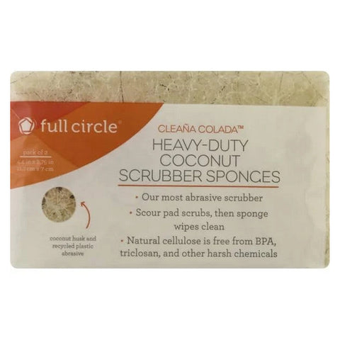 Full Circle Home, Cleana Colada Heavy Duty Coconut Scrubber Sponges, 2 Count