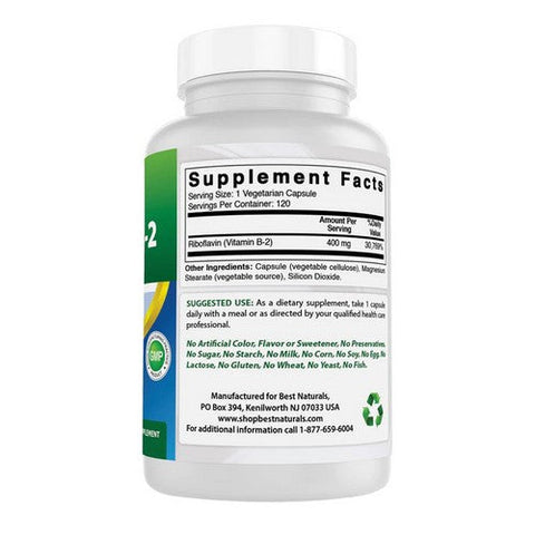 Best Naturals, Vitamin B2, 400 mg, 120 Caps Best Naturals