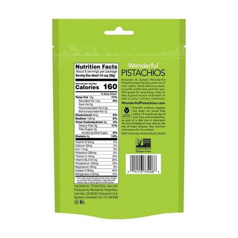 Wonderful Pistachios, Pistachios Kernels Roasted & Salted, 6 Oz