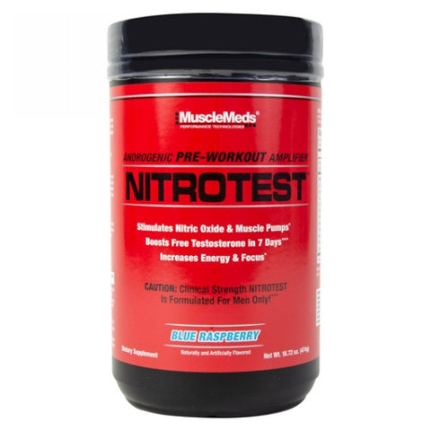 Muscle Meds, Nitrotest Preworkout Blue Raspberry, 30 Servings