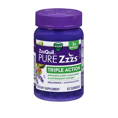 Vicks, ZzzQuil Pure Zzzs Triple Action Melatonin and Ashwagandha Gummies, 42 Count