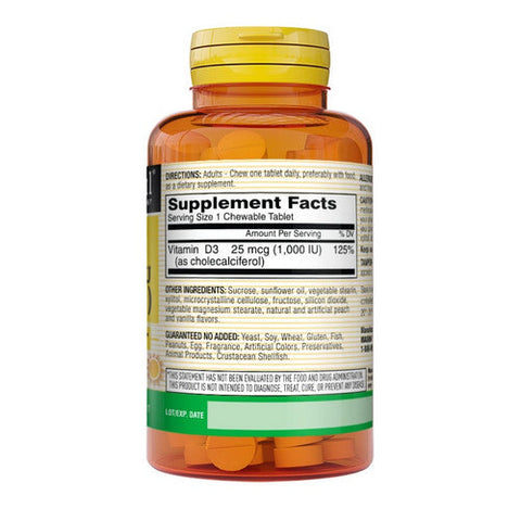 Mason, Vitamin D3 Chewables Peach & Vanilla, 25 Mcg, 50 Tabs Mason