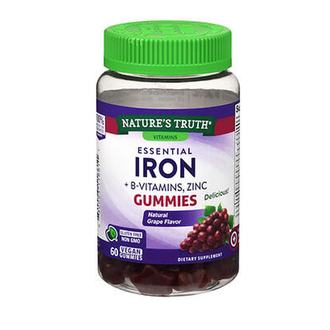 Nature's Truth, Essential Iron + B-Vitamins, Zinc Gummies Natural Grape Flavor, 60 Gummies