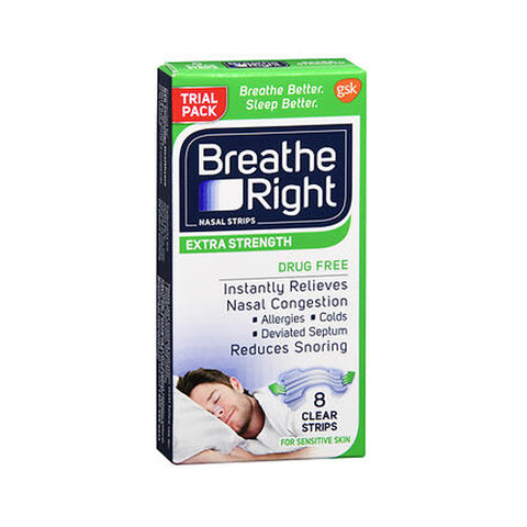 Breathe Right, Nasal Strips Extra Strength Clear For Sensitive Skin, 8 Count