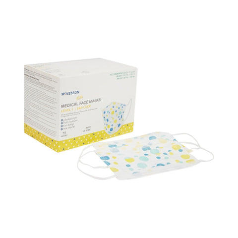 McKesson, Pediatric Procedure Mask Blue and Yellow Polka Dot, Box Of 75