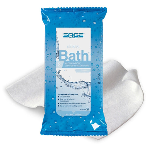 Sage, Products Essential Bath Rinse-Free Wipes Medium Weight Soft Pack, Box Of 30