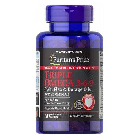 Puritan's Pride, Maximum Strength Triple Omega 3-6-9 Fish Flax & Borage Oils, 60 Softgels