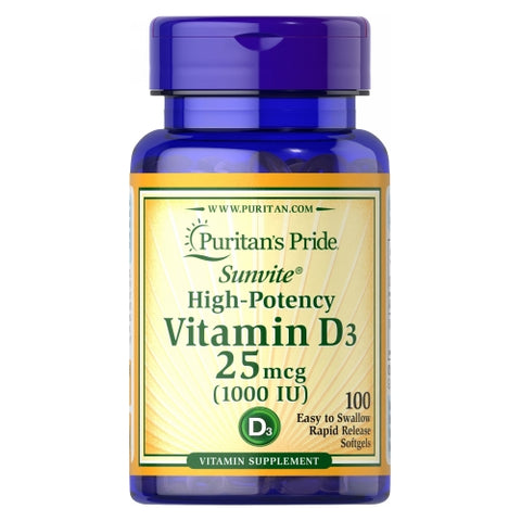 Puritan's Pride, Vitamin D3 25 mcg (1000 IU), 100 Softgels