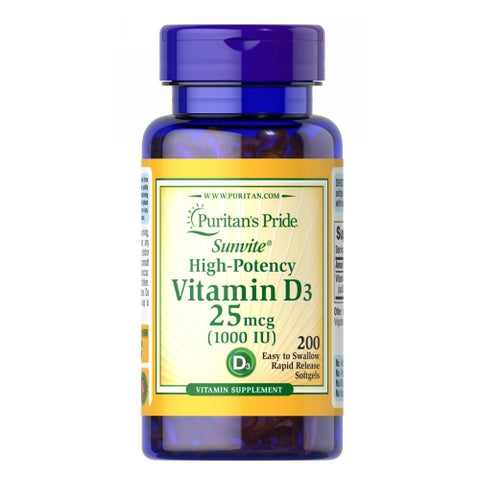 Puritan's Pride, Vitamin D3 25mcg (1000 IU), 200 Softgels