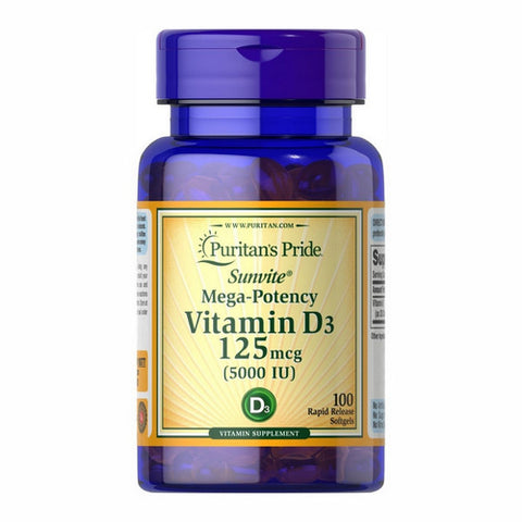 Puritan's Pride, Vitamin D3 125 mcg (5000 IU), 100 Softgels