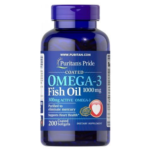 Puritan's Pride, Omega-3 Fish Oil, 1000 mg, 200 Coated Softgels