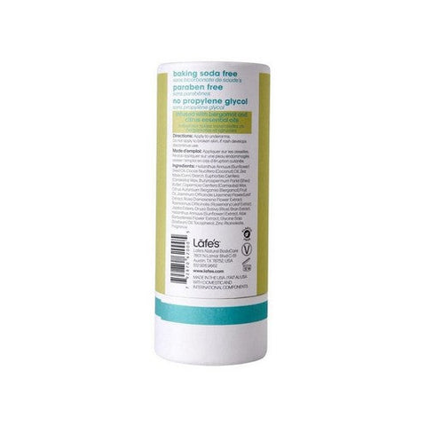 Lafes Natural Body Care, Natural Deodorant Stick Plastic Free Citrus And Bergamot, 2.25 Oz Lafes Natural Body Care