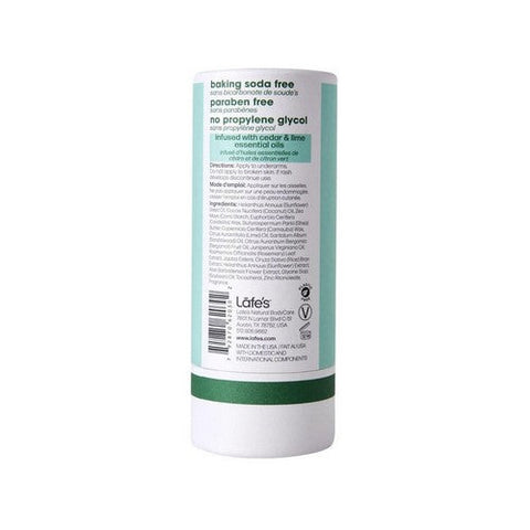 Lafes Natural Body Care, Natural Deodorant Stick Plastic Free Cedar And Lime, 2.25 Oz Lafes Natural Body Care