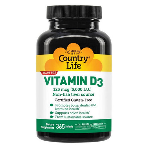 Country Life, Vitamin D3 (5000 IU), 125 Mcg, 365 Softgels