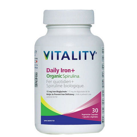 Vitality, Daily Iron Plus Organic Spirulina, 30 VegCaps