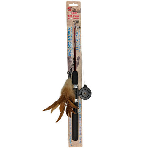 Spot Cat Toy Fishing Rod N Reel Kitty Teaser Black, Brown, 1 Each/16 in by Spot