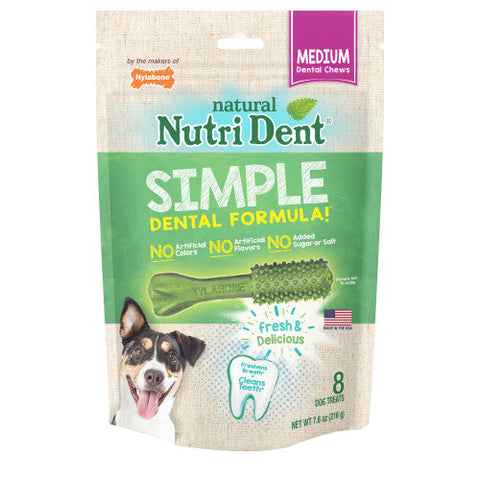 Nylabone Nutri Dent SIMPLE Natural Dental Fresh Breath Flavored Chew Treats 1 Each/Medium, 8 Count by Nylabone