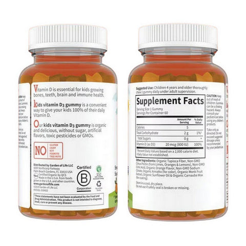Garden of Life, Kids Organic Vitamin D3 Orange, 60 Gummies