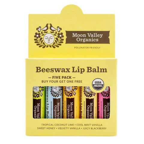 Moon Valley Organics, Organic Beeswax Lip Balm Variety Pack, 5 Count