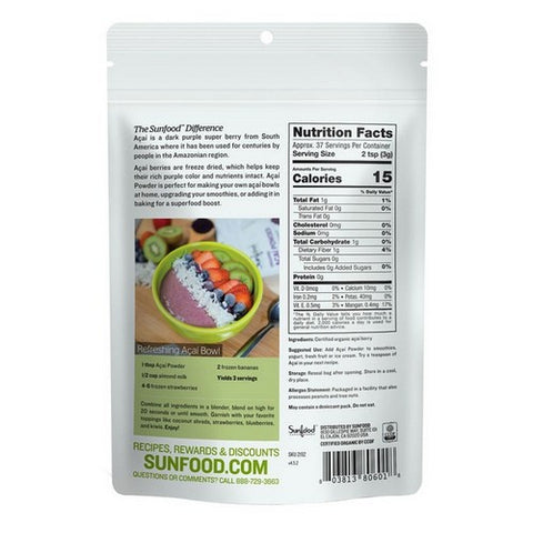 Sunfood Superfoods, Organic Acai Powder, 4 Oz