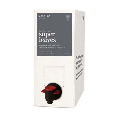 Attitude, 2 In 1 Mens Super Leaves Peppermint And Sweet Orange Shampoo And Bodywash Refill, 2 Litre