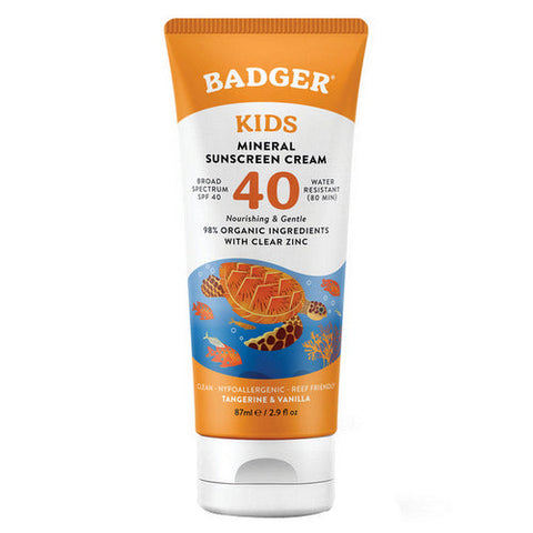 Badger Balm, Kids Mineral Sunscreen Cream SPF 40 Tangerine And Vanilla, 2.9 Oz Badger Balm