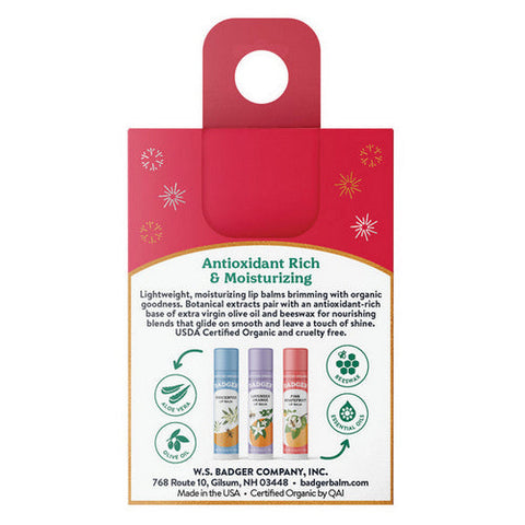 Badger Balm, Holiday Lip Balm Set Red, .15 Oz Badger Balm