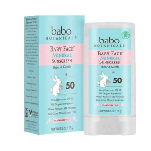 Babo Botanicals, Baby Face Mineral Sunscreen Stick SPF 50, 0.6 OZ