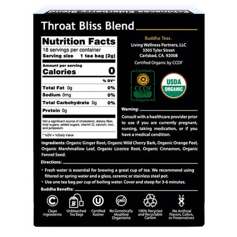Buddha Teas, Organic Throat Bliss Tea, 18 Tea Bags