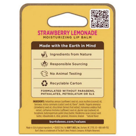 Burts Bees, Strawberry Lemonade Lip Balm, 0.15 Oz