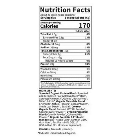 Garden of Life, Organic Creamy Protein with Oatmilk Chocolate Brownie, 920 Grams