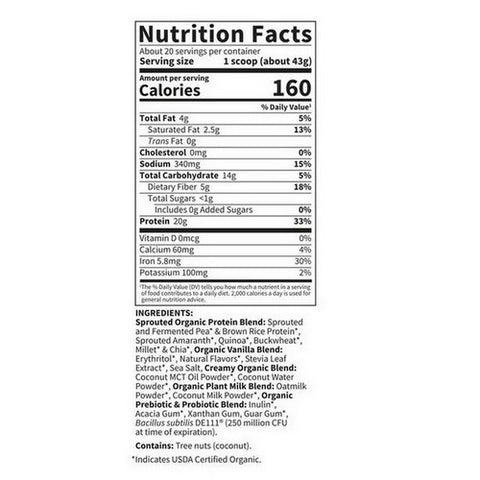 Garden of Life, Organic Creamy Protein with Oatmilk Vanilla Cookie, 860 Grams