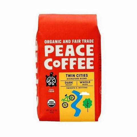 Peace Coffee, Organic Fair Trade Twin Cities Blend Dark Roast Whole Bean Coffee, 12 Oz Peace Coffee