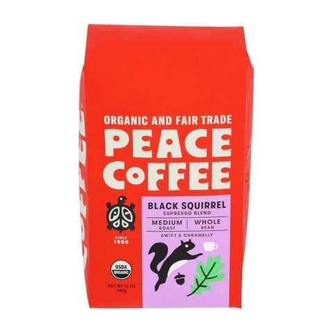 Peace Coffee, Whole Bean Black Squirrel Espresso Blend, 12 Oz