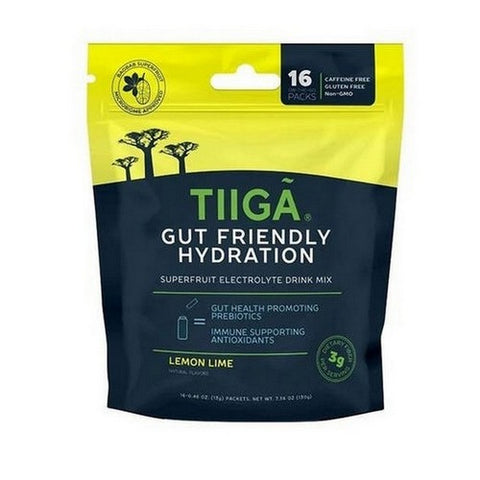 Tiiga, Gut Friendly Hydration Lemon Lime, 16 Count