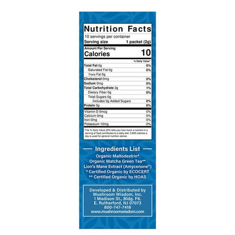 Maitake Mushroom Wisdom, Matcha Lion's Mane Amyloban Extract Sticks, 10 Count