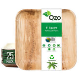 Ozo EcoPro, Palm Leaf Plates Square 8", 25 Packets