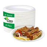 Ozo EcoPro, Sugarcane Plates Round 9", 25 Packets